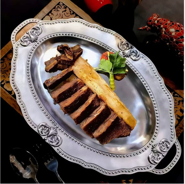 Oval French court relief steak plate